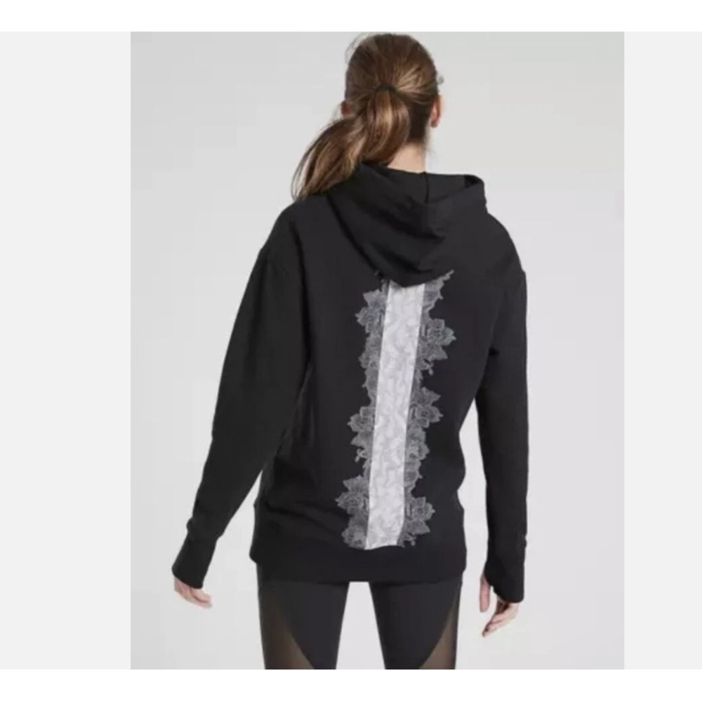 Athleta Rose Lace Tunic Hoodie Sweatshirt Limited Edition Black Large